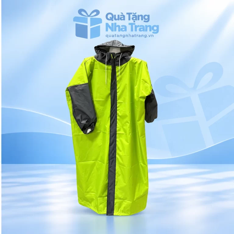 Áo mưa măng tô trẻ em xanh chanh phối xám