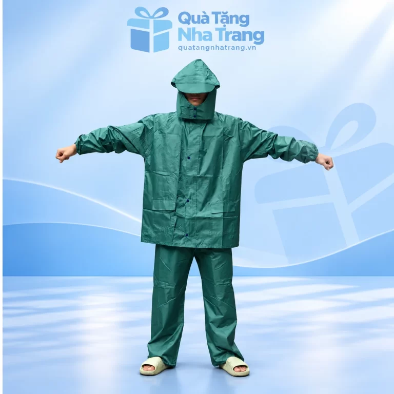 Bộ áo mưa một lớp vải tổ ong xanh ngọc