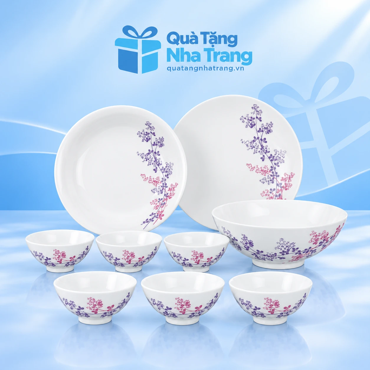 Bộ Daisy Cỏ Tím 9 món trên nền Quà Tặng Nha Trang