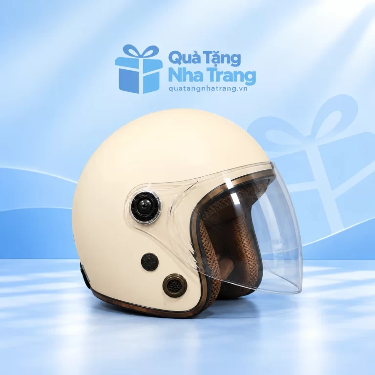 Mũ bảo hiểm 3/4 màu kem có kính
