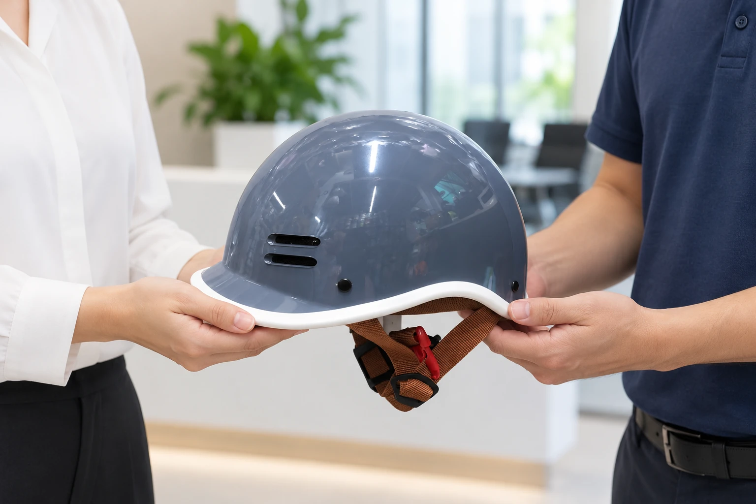 Mũ cá heo màu xám trong cách trao quà trực tiếp cho người nhận
