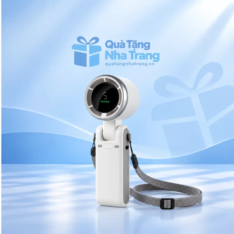 Quạt mini gập 04 trắng, kèm dây đeo